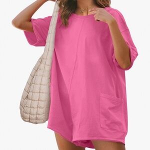 Amazon Hot Pink Oversized Tee Romper